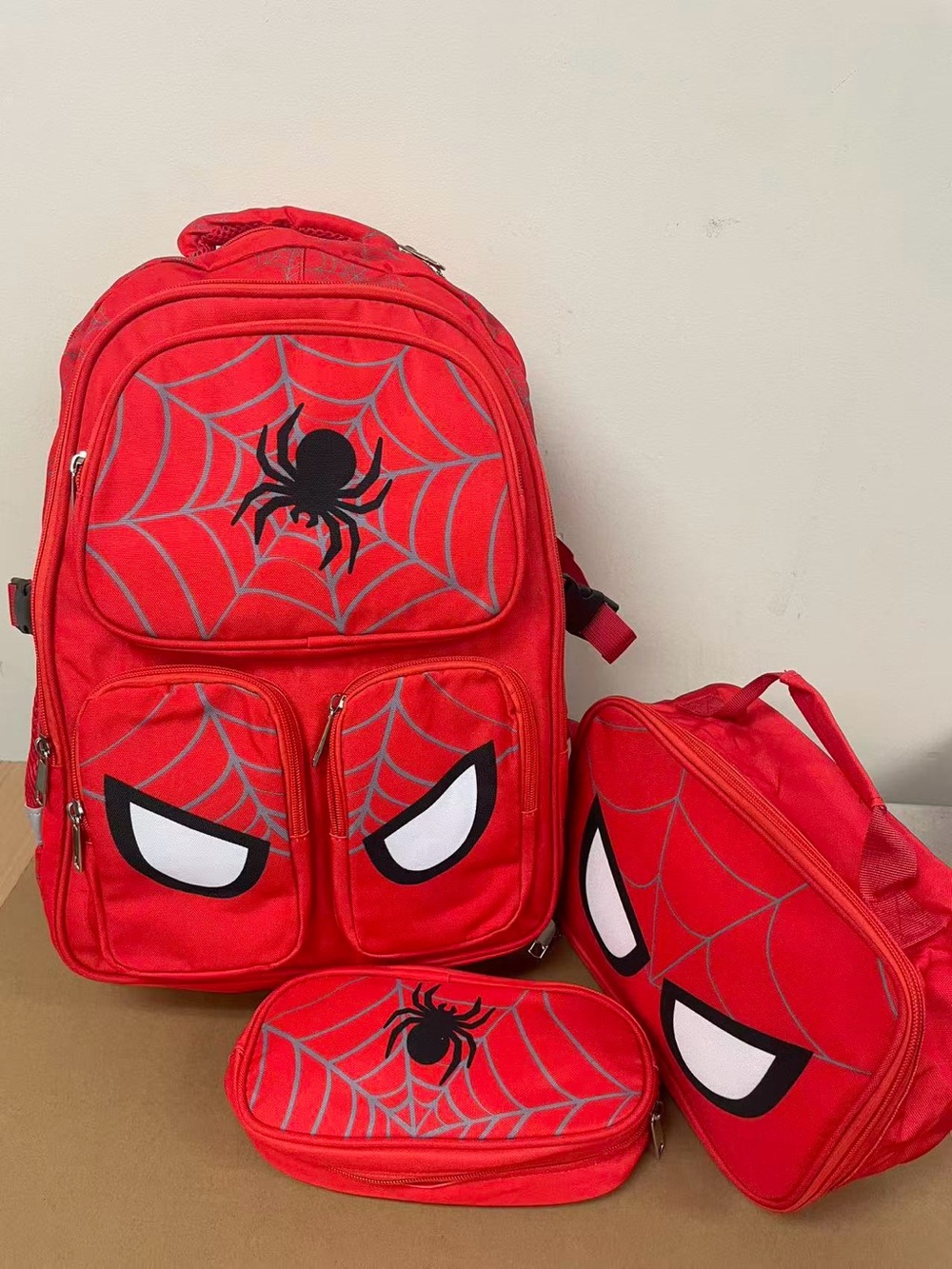 3PCS Kids School Backpack Set Lunch Bag Pencil Pouch Waterproof Spider Themed
